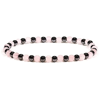 Bransoletka mala hematytu - kwarc różowy 4mm